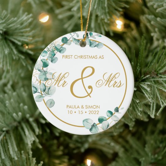 Eerste Kerstmis als de heer & mevrouw. Keramisch Ornament (Boom)