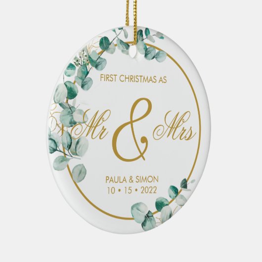 Eerste Kerstmis als de heer & mevrouw. Keramisch Ornament (Rechts)