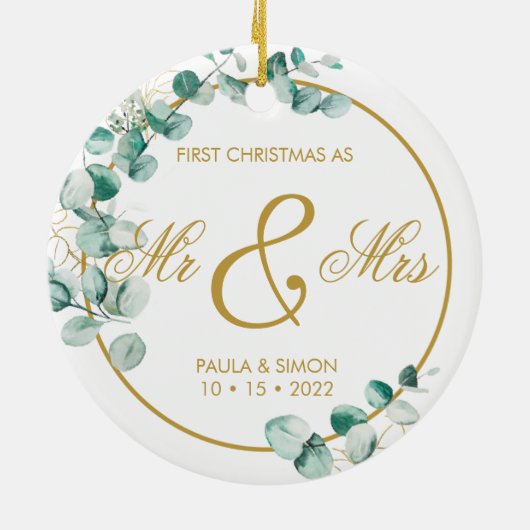 Eerste Kerstmis als de heer & mevrouw. Keramisch Ornament (Achterkant)