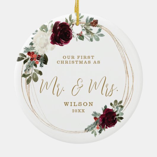 Eerste Kerstmis als de heer & mevrouw. Keramisch Ornament (Achterkant)