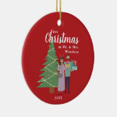 Eerste Kerstmis als de heer & mevrouw persoonlijk  Keramisch Ornament (Rechts)