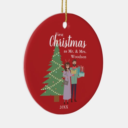 Eerste Kerstmis als de heer & mevrouw persoonlijk  Keramisch Ornament (Rechts)