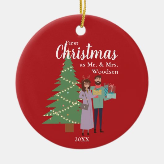 Eerste Kerstmis als de heer & mevrouw persoonlijk  Keramisch Ornament (Voorkant)
