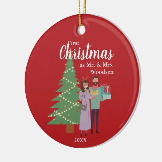 Eerste Kerstmis als de heer & mevrouw persoonlijk  Keramisch Ornament (Links)