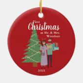 Eerste Kerstmis als de heer & mevrouw persoonlijk  Keramisch Ornament (Achterkant)