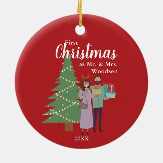 Eerste Kerstmis als de heer & mevrouw persoonlijk  Keramisch Ornament (Achterkant)