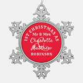 Eerste Kerstmis als de heer & mevrouw. Tin Sneeuwvlok Ornament (Voorkant)