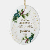 Eerste Kerstmis als de heer & mevrouw Winter Inspi Keramisch Ornament (Rechts)