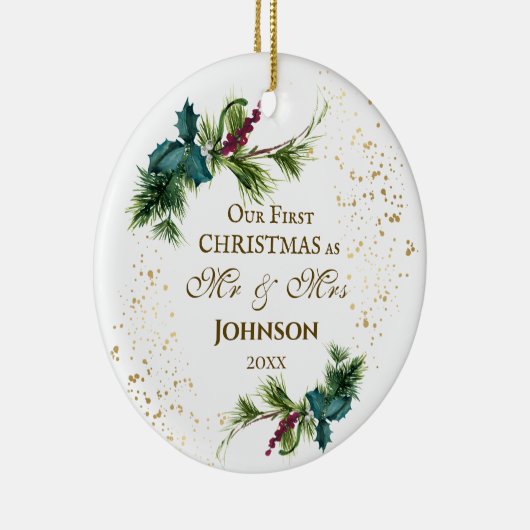 Eerste Kerstmis als de heer & mevrouw Winter Inspi Keramisch Ornament (Rechts)