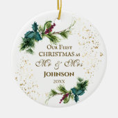 Eerste Kerstmis als de heer & mevrouw Winter Inspi Keramisch Ornament (Voorkant)