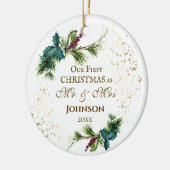 Eerste Kerstmis als de heer & mevrouw Winter Inspi Keramisch Ornament (Links)