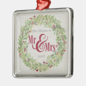 Eerste Kerstmis als de heer & mevrouw Wreath grijz Metalen Ornament (Links)