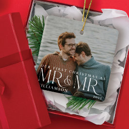 Eerste Kerstmis als de heer & Mr Modern Couple Fot Keramisch Ornament