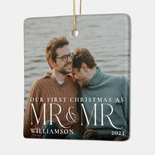 Eerste Kerstmis als de heer & Mr Modern Couple Fot Keramisch Ornament (Links)