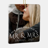 Eerste Kerstmis als de heer Mrs. Couple Foto Keramisch Ornament (Rechts)