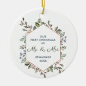 Eerste Kerstmis als de heer Mrs. gepersonaliseerde Keramisch Ornament (Voorkant)