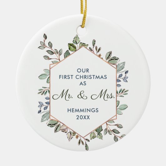 Eerste Kerstmis als de heer Mrs. gepersonaliseerde Keramisch Ornament (Voorkant)