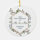 Eerste Kerstmis als de heer Mrs. gepersonaliseerde Keramisch Ornament (Achterkant)