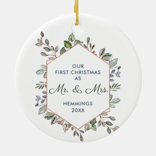 Eerste Kerstmis als de heer Mrs. gepersonaliseerde Keramisch Ornament (Achterkant)