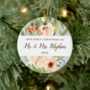 Eerste Kerstmis als de heer Mrs. Personalized Gree Keramisch Ornament