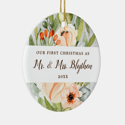 Eerste Kerstmis als de heer Mrs. Personalized Gree Keramisch Ornament (Rechts)