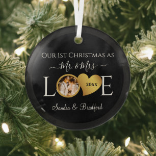 Eerste Kerstmis als de heer Passen getrouwd Holida Glas Ornament