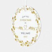 Eerste Kerstmis als echtgenote Gold Wreath Foto Metalen Ornament (Voorkant links)