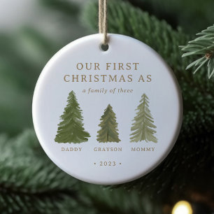 Eerste Kerstmis als een familie van drie Baby Stat Keramisch Ornament