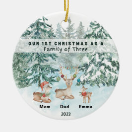 Eerste Kerstmis als een familie van drie gepersona Keramisch Ornament