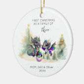 Eerste Kerstmis als een familie van drie neon draa Keramisch Ornament (Links)