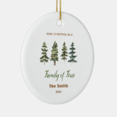 Eerste Kerstmis als een familie van vier dennenbom Keramisch Ornament (Rechts)