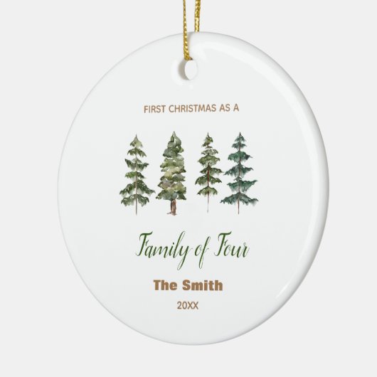 Eerste Kerstmis als een familie van vier dennenbom Keramisch Ornament (Links)