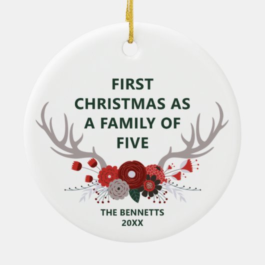 Eerste Kerstmis als een gezin van vijf personen Keramisch Ornament (Achterkant)