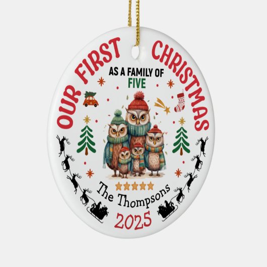 Eerste Kerstmis als een gezin van vijf personen Keramisch Ornament (Rechts)