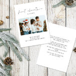 Eerste Kerstmis als Familie 2 Foto's geboorte kond Feestdagenkaart<br><div class="desc">Eerste Kerstmis als Manuscript 2 van de Familie Foto's en de facultatieve Aankondiging van de Geboorteplaats vervangt eenvoudig de twee steekproeffoto's met uw eigen en personaliseer met uw groet en namen bij de bodem en bericht op de rug. Eerste Kerstmis is in een handschrift stijl geplaatst manuscript.</div>