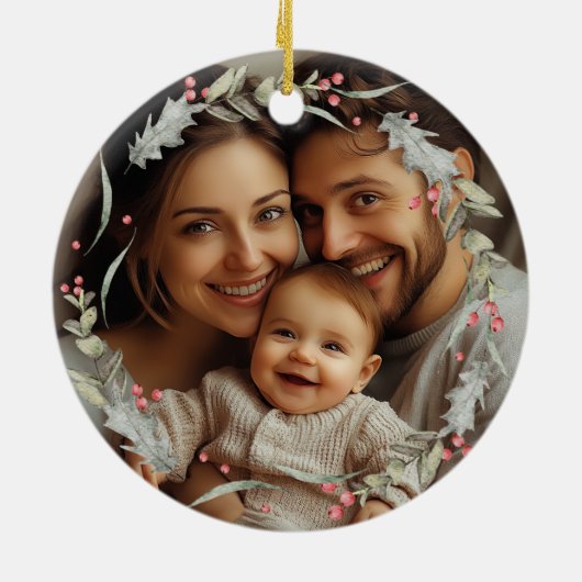 Eerste Kerstmis als Familie Custom Photo Keepsake Keramisch Ornament (Achterkant)