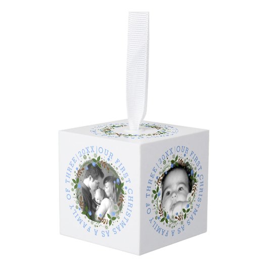 Eerste Kerstmis als familie met blauwe foto Decoratie (Voorkant hoekig)
