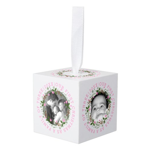 Eerste Kerstmis als familie met roze foto Decoratie (Voorkant hoekig)