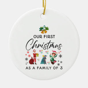 eerste kerstmis als familie van 3 keramisch ornament