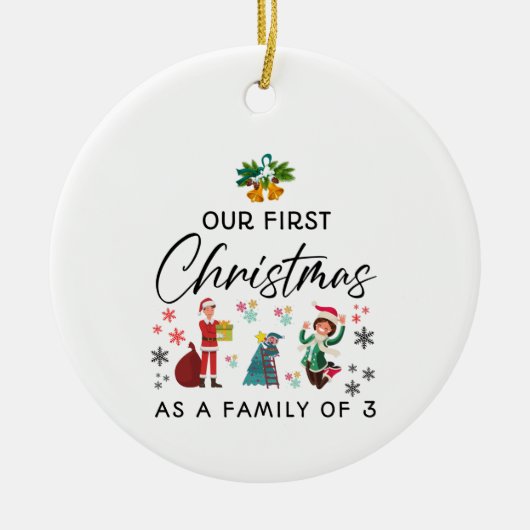 eerste kerstmis als familie van 3 keramisch ornament (Voorkant)