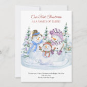 Eerste Kerstmis als familie van 3 Merry Snowmen Ba Aankondiging (Voorkant)