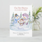Eerste Kerstmis als familie van 3 Merry Snowmen Ba Aankondiging (Staand voorkant)