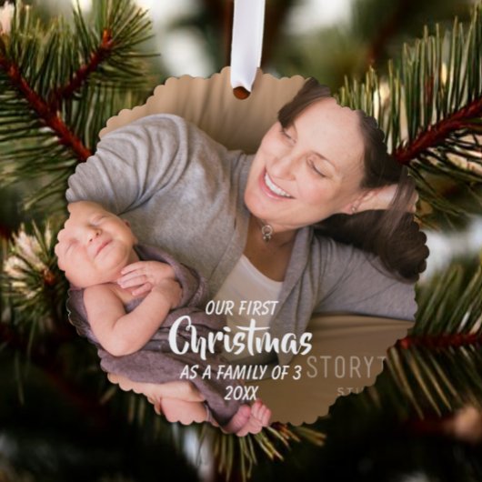 Eerste Kerstmis als familie van 3 Ornament Kaart