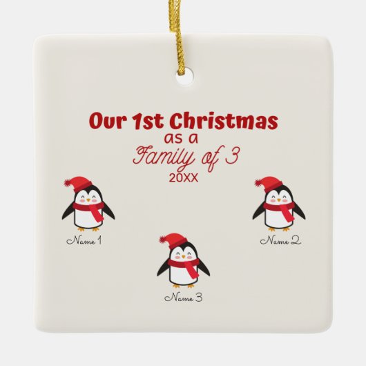 Eerste Kerstmis als familie van 3 Penguin-Ornament Keramisch Ornament (Voorkant)