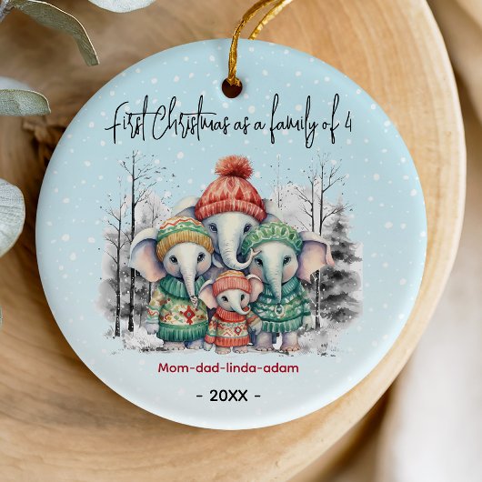 Eerste Kerstmis als familie van 4 witte olifanten Keramisch Ornament