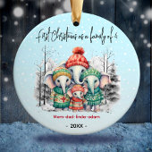 Eerste Kerstmis als familie van 4 witte olifanten Keramisch Ornament