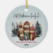 Eerste Kerstmis als familie van 5 schattige dieren Keramisch Ornament (Voorkant)