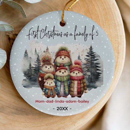 Eerste Kerstmis als familie van 5 schattige dieren Keramisch Ornament