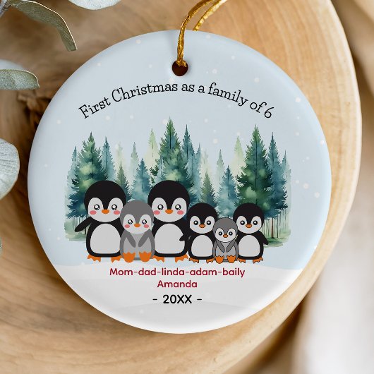 Eerste Kerstmis als familie van 6 pinguïns Keramisch Ornament
