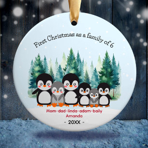 Eerste Kerstmis als familie van 6 pinguïns Keramisch Ornament